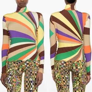 SIEDRES Women’s 34 (US XS) NWT Cody Sun Ray Graphic Print Top High Neck Shirt